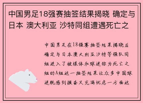 中国男足18强赛抽签结果揭晓 确定与日本 澳大利亚 沙特同组遭遇死亡之组 中国男足18强赛抽签结果揭晓 确定与日本 澳大利亚 沙特同组遭遇死亡之组