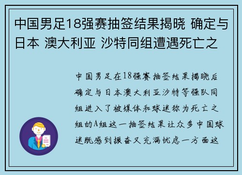 中国男足18强赛抽签结果揭晓 确定与日本 澳大利亚 沙特同组遭遇死亡之组 中国男足18强赛抽签结果揭晓 确定与日本 澳大利亚 沙特同组遭遇死亡之组